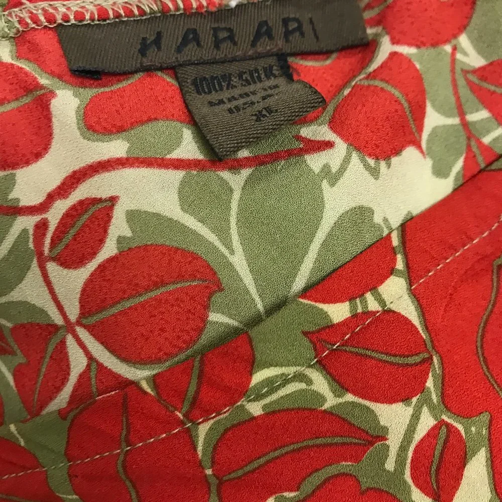 Harari red peach green floral silk midi skirt XL made in USA vintage - Picture 4 of 6